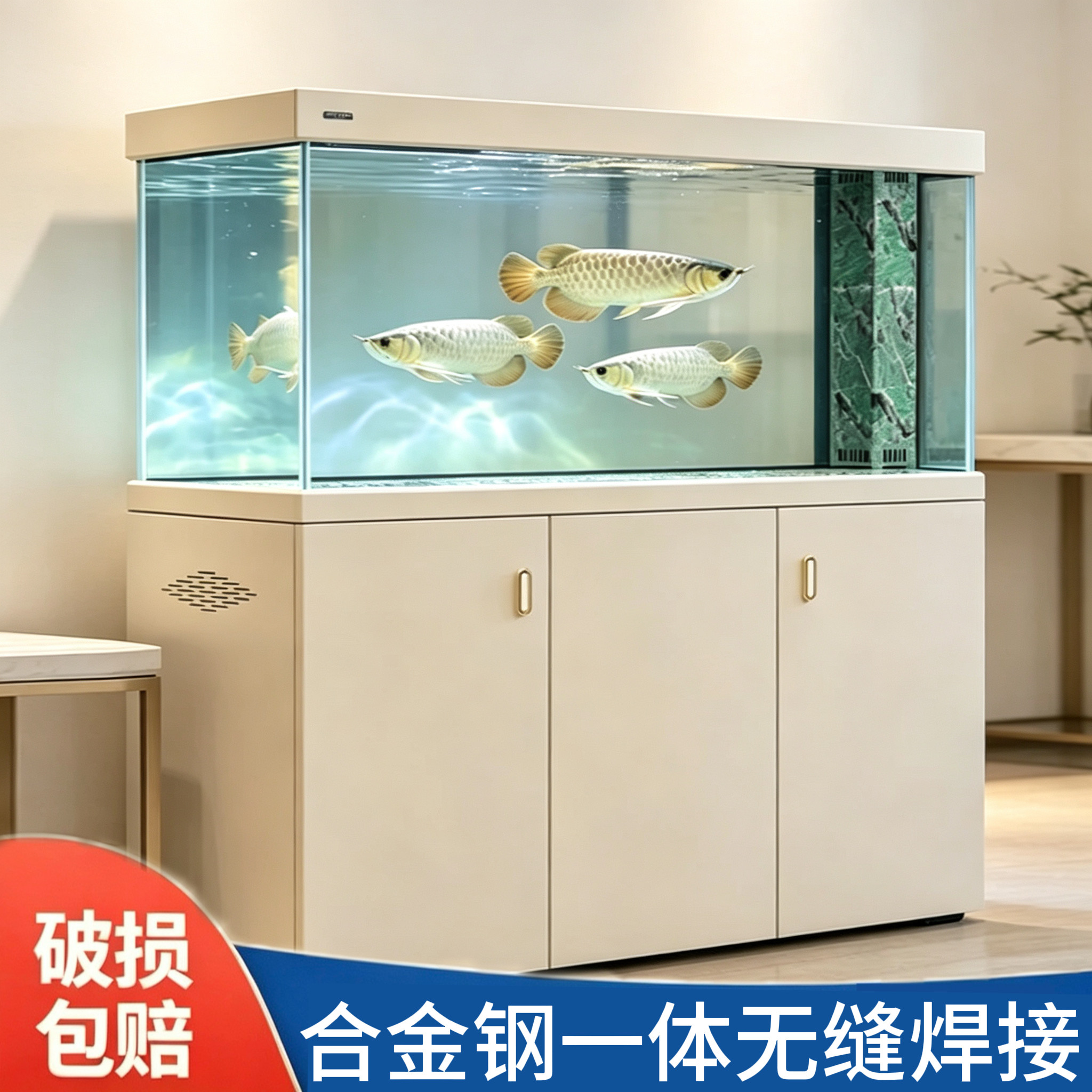 闽江超白玻璃岩板直角溢流水族箱底滤一体焊接免换水金鱼龙虎鱼缸