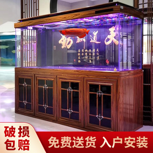 闽江大型水族箱中式 超白玻璃底滤客厅金鱼缸办公室风水招财龙鱼缸