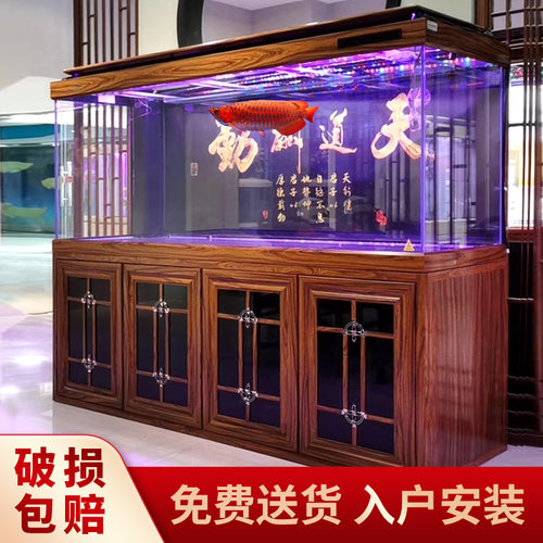 闽江大型中式超白玻璃龙鱼缸