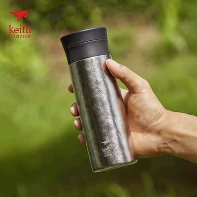 keith铠斯纯钛冰花双层钛饮水保温杯子真空保温保冷健康钛杯380ml