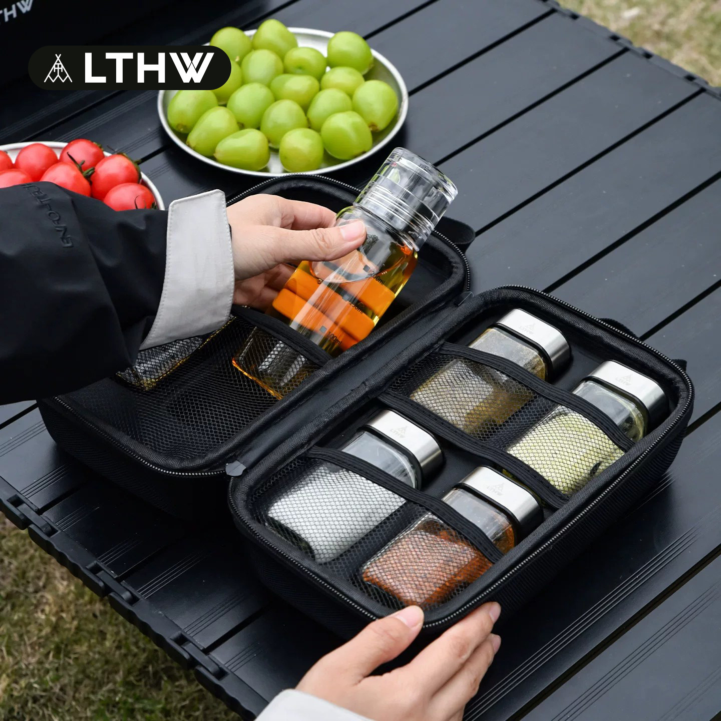 LTHW旅腾露营玻璃调味油盐酱醋瓶户外便携式野餐调料瓶硬质收纳盒