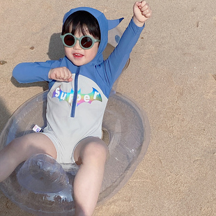 儿童泳衣男童2026宝宝连体长袖 中小童速干海边度假防晒温泉游泳衣