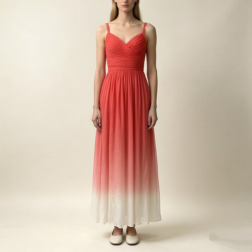 XS-S穿 ELIE SAAB 优雅红色渐变色女装吊带连衣裙 4530