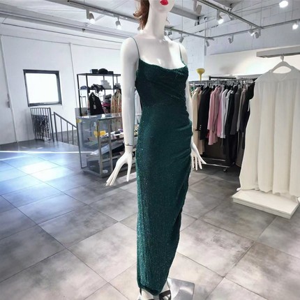 2XS-XS穿 RETROFETE 墨绿色满亮片连衣裙 1355