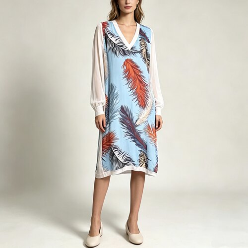 S-M穿 EMILIO PUCCI 漂亮羽毛图案连衣裙 1750