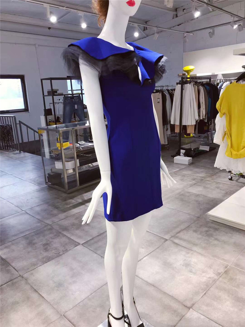 s-m穿 lucille 纯正的宝石蓝色 羽毛纱洋装连衣裙 810