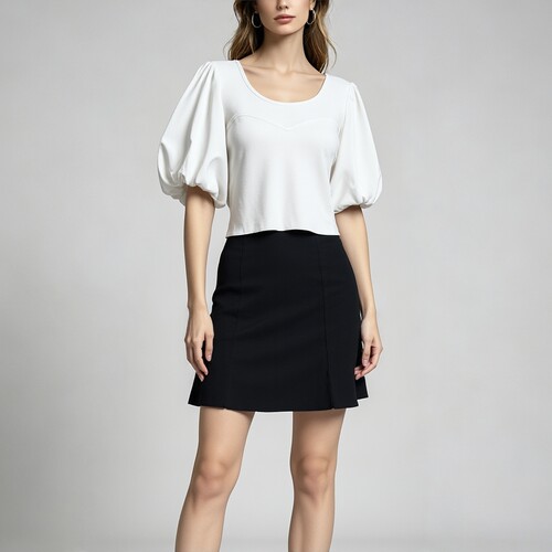 S-M穿 DEREK LAM 10 CROSBY 法式泡泡袖短款上衣688
