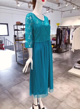XS-S穿 LA KORE 浪漫蓝色蕾丝花连衣裙 738