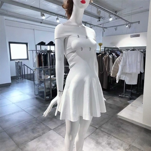 XS-S穿 ALEXANDER MCQUEEN 洋气显瘦一字领白搭女士连衣裙 2180