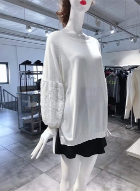 M-L穿 TWINSET 高端气质蕾丝袖口套头圆领毛针织衫 455