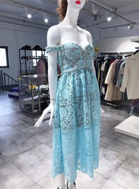 XS-S穿 SELF-PORTRAIT 蓝色雕花洋装连衣裙 970