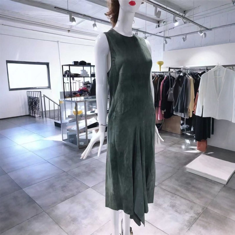 S-M穿 CH 深绿色羊皮时装连衣裙 1770