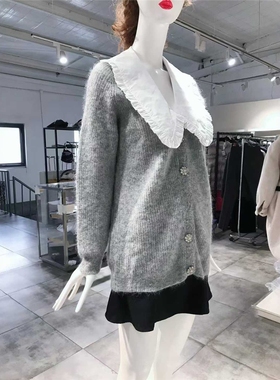 XS-M穿 GAXX 时尚百搭娃娃领灰色女装毛针织衫 660