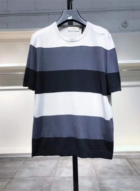 M-L穿 GRAN SASSO 男款拼色条纹针织T恤 388