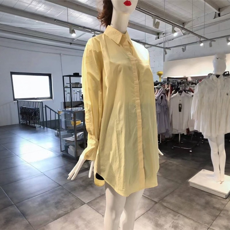 S-L穿 WE0ILI ZH0ENG 浅黄色廓形洋装衬衣 588