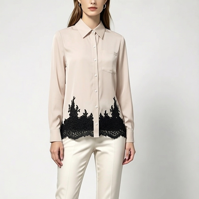XS-S穿 3.1 PHILLIP LIM 百搭款米色蕾丝拼接宽松衬衫820