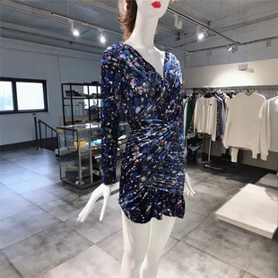 XS-S穿 BA Ba黎欧式印花丝绒连衣裙 1950