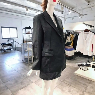 M-L穿 JOSEPH 黑色单排扣长袖女装毛呢外套西装 1355