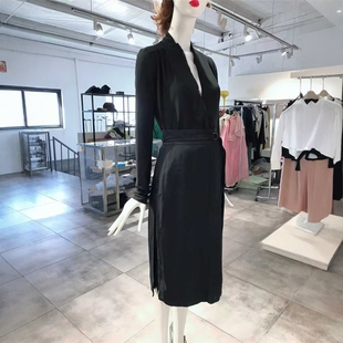 铅笔裙 黑色气质型高腰腰带中长款 AKRIS 938 M穿