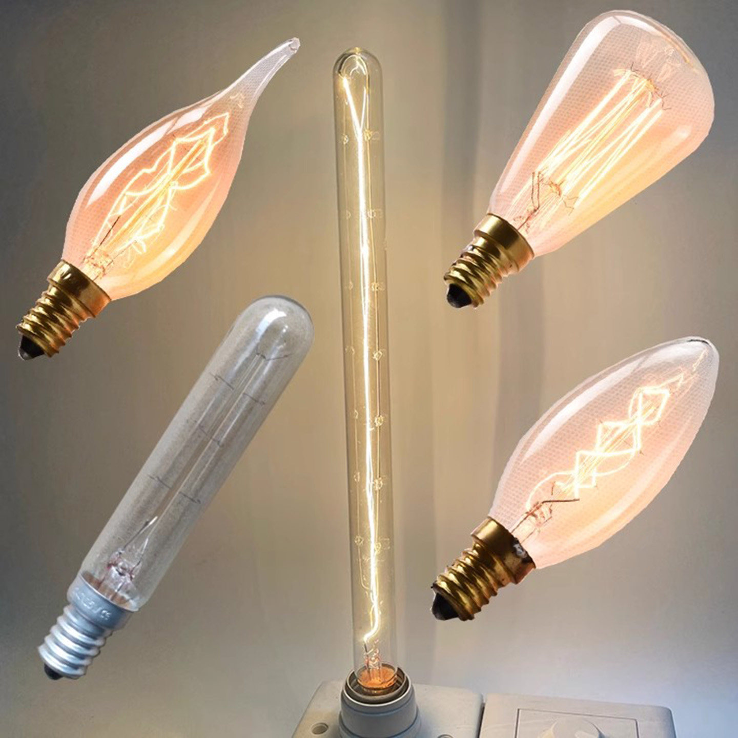 爱迪生E14长条灯管短笛长笛钨丝创意灯泡暖黄拉尾25瓦钨丝光源