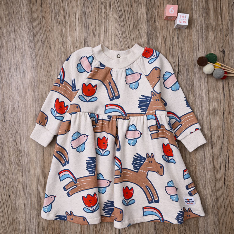 外贸欧美 女宝春秋长袖细抓绒公主裙女童甜美可爱中长款连衣裙子