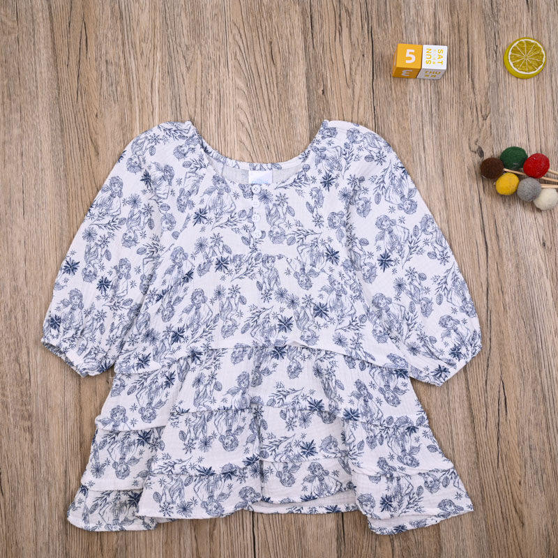 外贸欧美女宝春秋长袖纱布棉裙连衣裙式上衣女童公主裙子套头衫