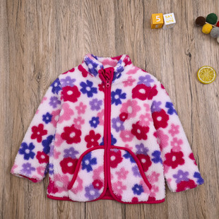 外贸欧美女宝春秋冬羊羔绒衫长袖拉链外套女童可爱保暖厚实开衫