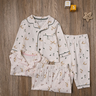 CT外贸欧美宝宝春秋纯棉长袖开衫上衣长裤子家居服睡衣睡裤套装