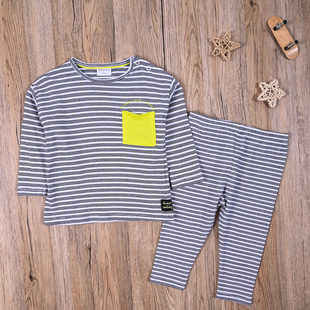 外贸欧美 男宝春秋纯棉长袖T恤上衣婴童长裤子休闲帅气两件套装