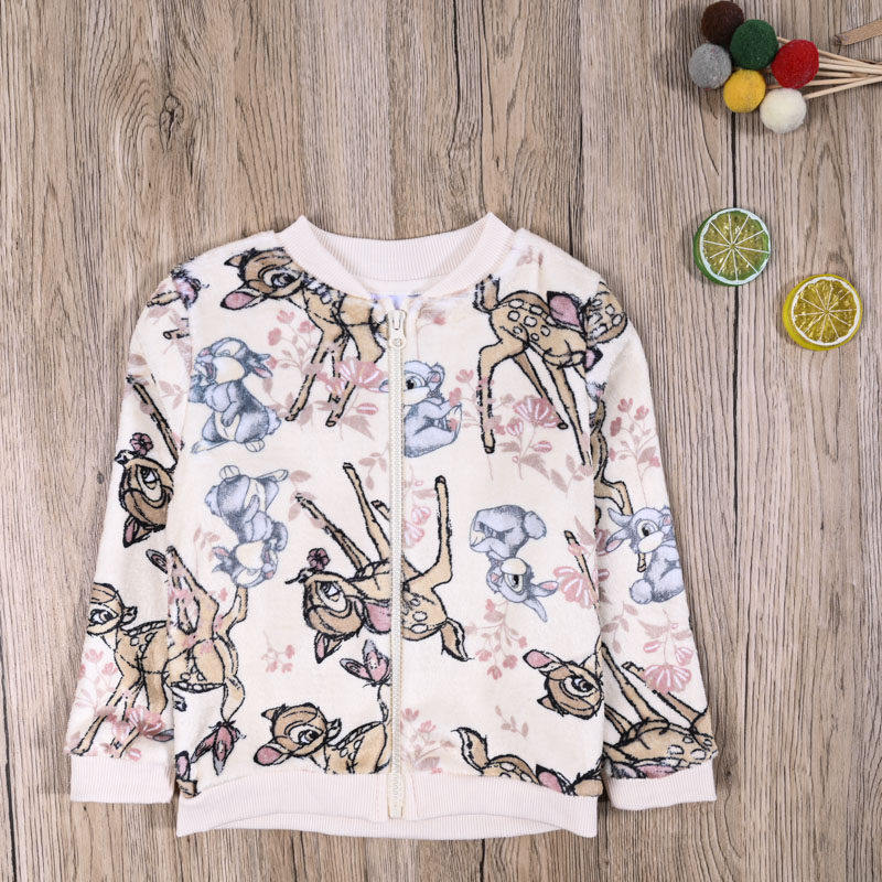 外贸欧美 女宝春秋珊瑚绒长袖开衫上衣 女童可爱外套毛绒拉链衫