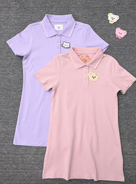 GA外贸欧美女宝夏款短袖翻领裙子女童纯棉POLO衫裙运动休闲连衣裙