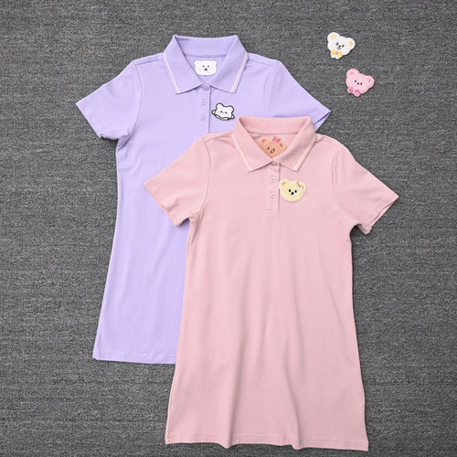 GA外贸欧美女宝夏款短袖翻领裙子女童纯棉POLO衫裙运动休闲连衣裙