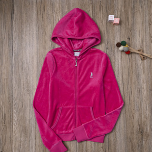 CJ外贸欧美 女宝春秋天鹅绒连帽拉链外套开衫 女童休闲上衣亲子装