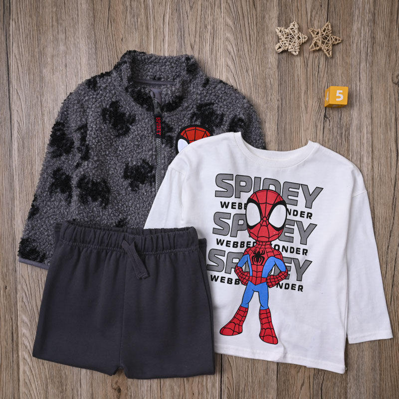 外贸欧美 男宝春秋纯棉上衣长袖T恤加绒长裤子羊羔绒外套三件套装,童装/婴儿装/亲子装,套装,淘宝优惠券,粉丝福利购,淘宝优惠卷