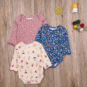 外贸欧美婴儿哈衣春秋纯棉长袖 碎花三角爬衣宝宝可爱打底包屁衣