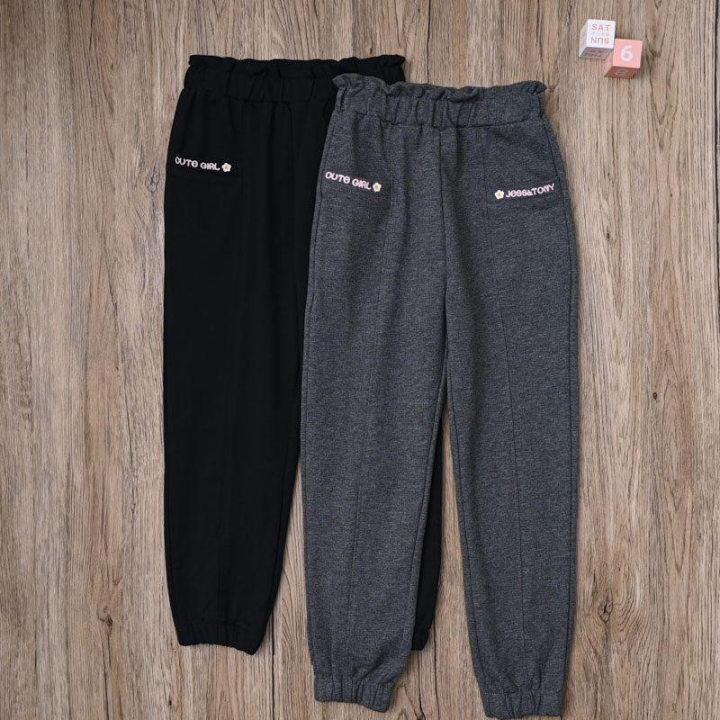 国内单 女宝春秋卫裤毛线圈长裤子女童甜美休闲裤哈伦裤运动裤