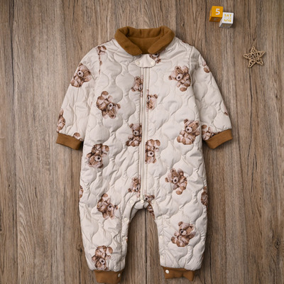 BL国内单爬衣宝宝秋冬夹棉长袖连身连体衣前开不包脚长爬服外出服