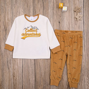 ZR外贸欧美男宝春秋天鹅绒衫套头衫上衣休闲长裤子家居服两件套装