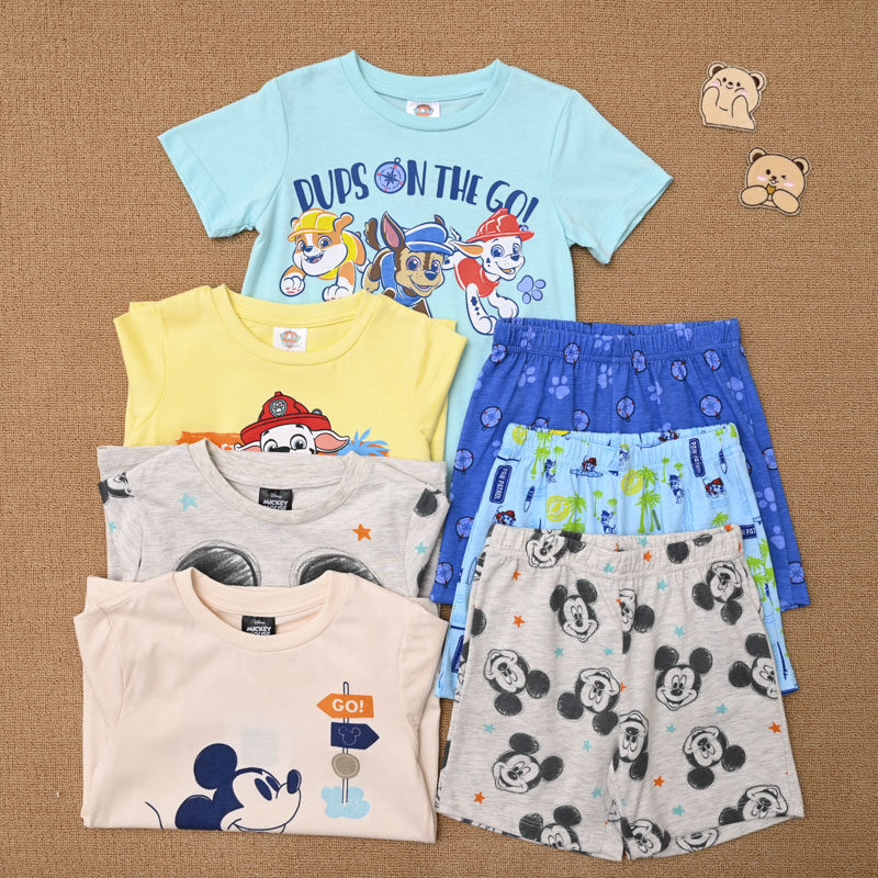 外贸欧美 男宝夏款棉质短袖T恤上衣短裤子男童休闲卡通两件套装