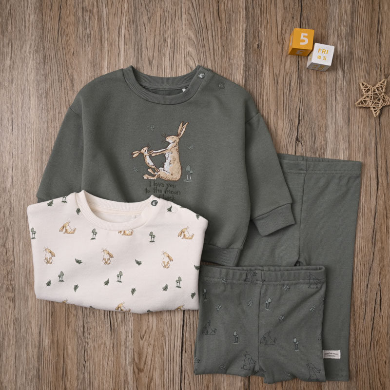 CT外贸欧美宝宝春秋长袖细抓绒衫卫衣纯棉打底裤子长裤两件套装