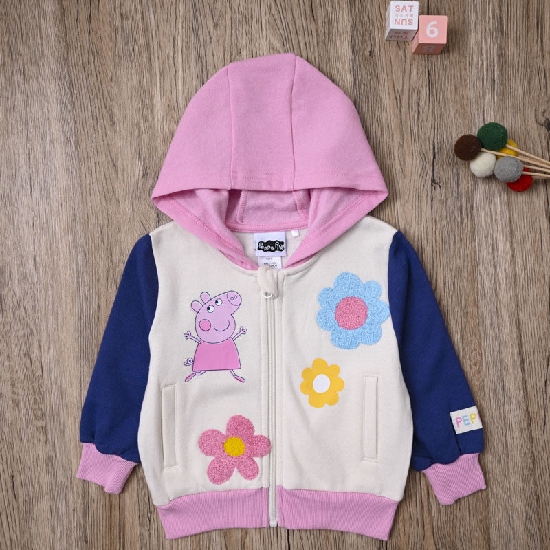 外贸欧美女宝春秋细抓绒衫长袖连帽上衣女童可爱开衫保暖拉链外套