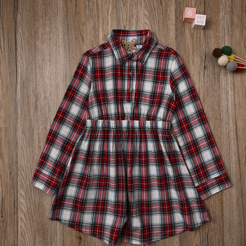 GA外贸欧美女宝春秋纯棉长袖连衣裙子女童可爱休闲格子翻领公主裙