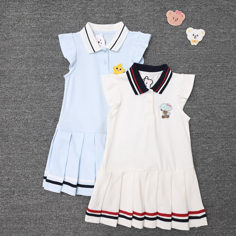 GA外贸欧美 女宝夏款飞袖连衣裙学院风女生女童翻领可爱公主裙子