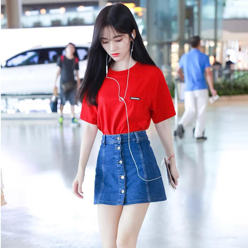 鞠婧祎抖音明星同款牛仔半身裙女夏季新款ins风超火短裙高腰a字裙