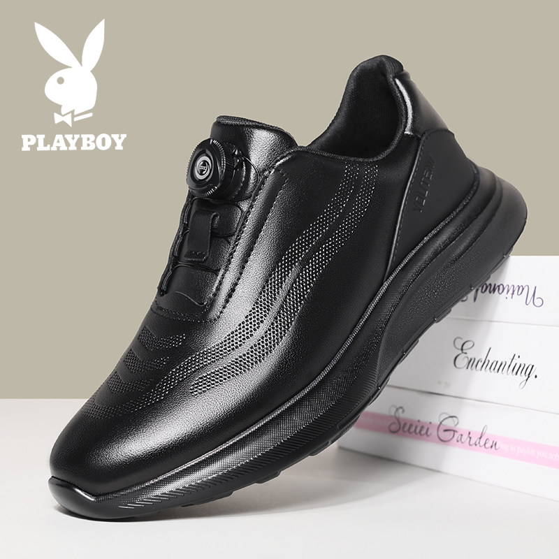 花花公子男鞋2026新款黑色中跟软底防滑耐磨透气百搭休闲鞋77658
