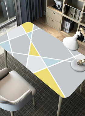 简约清新现代个性灰色拼接几何线条防水防油书房美术书桌办公桌布