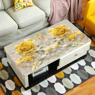 简约3D立体田园植物花卉pvc防水防烫软塑料玻璃客厅长方形茶几垫