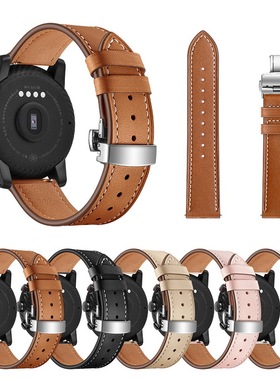 适用于三星gear s3手表带真皮华为watch2pro表带ticwatch pro腕带华米2代 GT版牛皮 三星galaxy 46蝴蝶扣表带