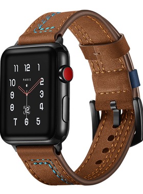 适用于iwatch1/2/3代苹果手表真牛皮表带apple watch4手表带腕带潮男真皮表带watch5手表带series 4头层牛皮