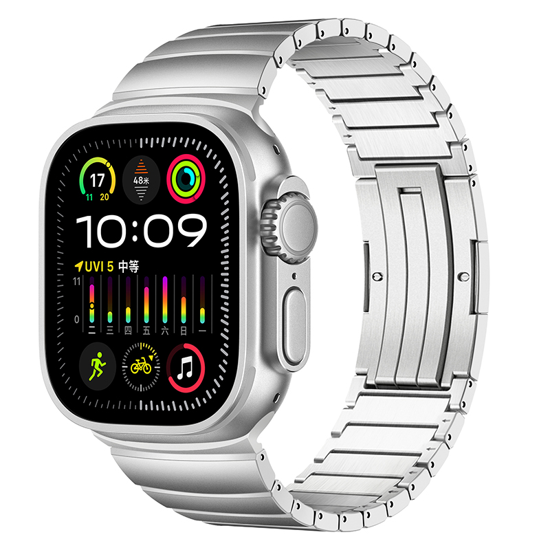 适用iwatch表带金属不锈钢applewatchultra2表带se苹果手表s9表带9代8/7/6新款s8男生士链夏天透气49mm45运动
